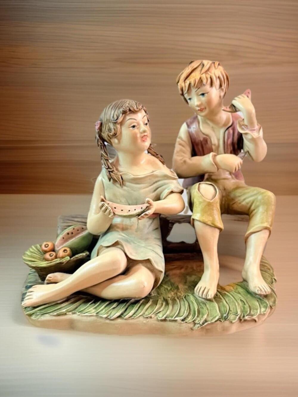 Vintage Collectible Capodimonte Style Bisque Porcelain Boy Girl Figurine 1950s